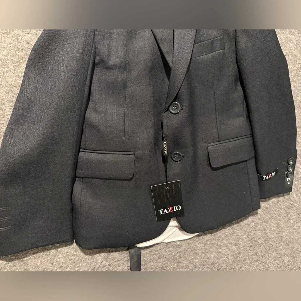 Tazio Suit Set Youth Boys sz 6 gray 4 piece jacket tie vest shirt Slim *No Pants